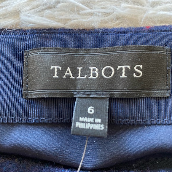 Talbots blue faux wrap wool blend mini skirt scalloped trim gold button sz 6 NWT - Picture 5 of 11